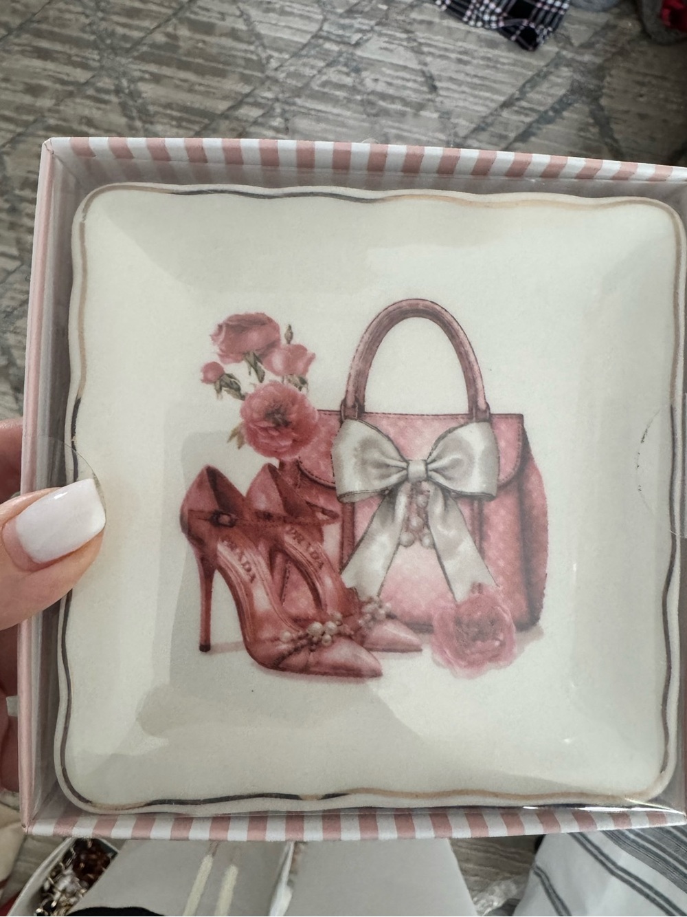 Pink Floral Handbag and Heels Decorative Trinket Dish